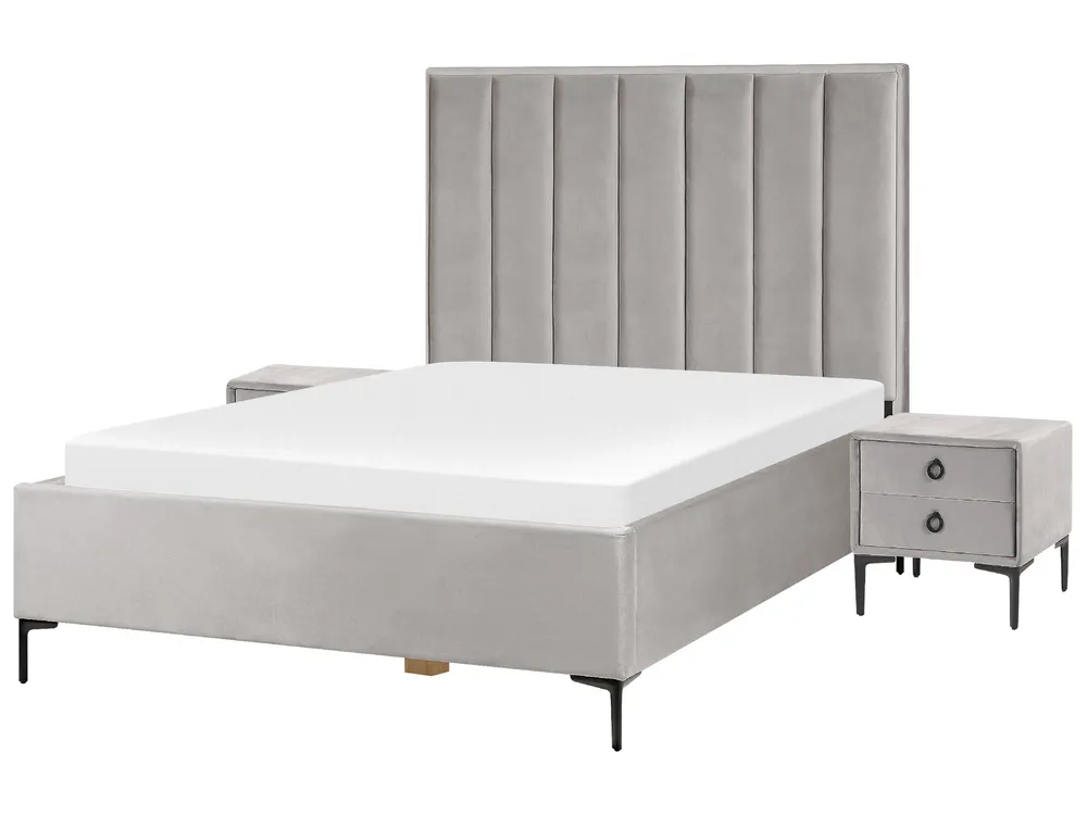 Schlafzimmer Set SEZANNE Samtstoff Hellgrau 140 x 200 cm