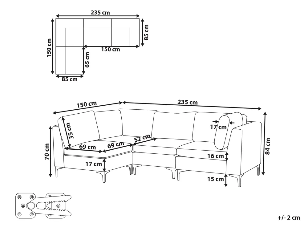 Modul Ecksofa 4-Sitzer EVJA Samtstoff Grün rechtsseitig_817800