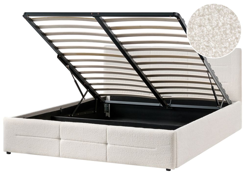 Bed met opbergruimte MASSOGNES Bouclé Gebroken wit 160 x 200 cm