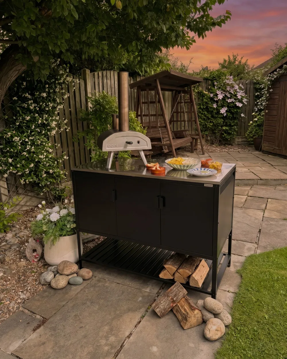 Outdoor-Küchenset mit Bartisch 2-teilig MAENZA Schwarz Metall_1124303