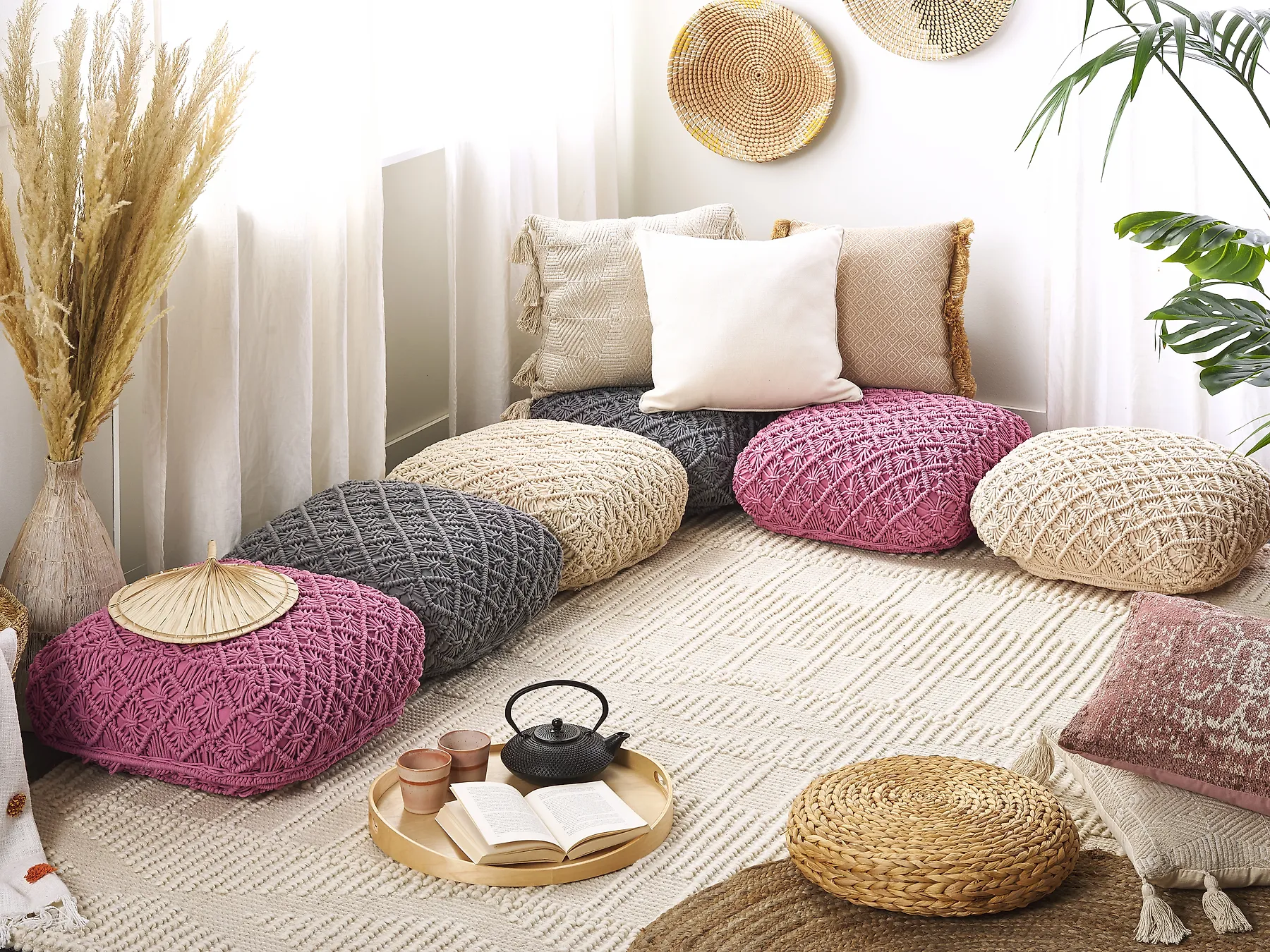 Pouf Makramee BERRECHID Baumwolle Rosa_1171933