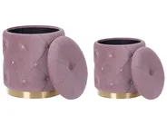 Pouf mit Stauraum 2er Set PUEBLO Samtstoff Rosa_881646