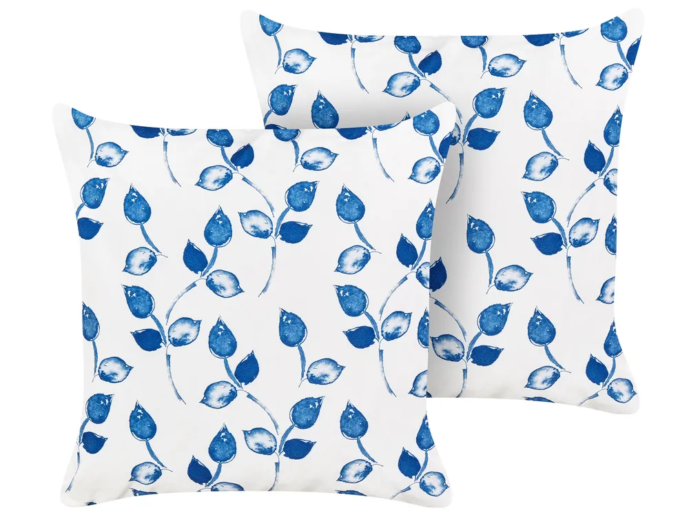 Gartenkissen 2er Set TORBORA Pflanzenmuster 45 x 45 cm Weiß Blau