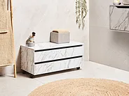 Badezimmerschrank TERESINA 80 cm mit Rädern Weißer Marmor_1155131