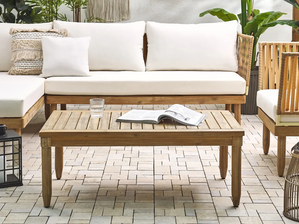 Lounge Set mit Tisch 4-Sitzer CREMONA Akazienholz Hellbraun / Cremeweiß rechtsseitig_834034