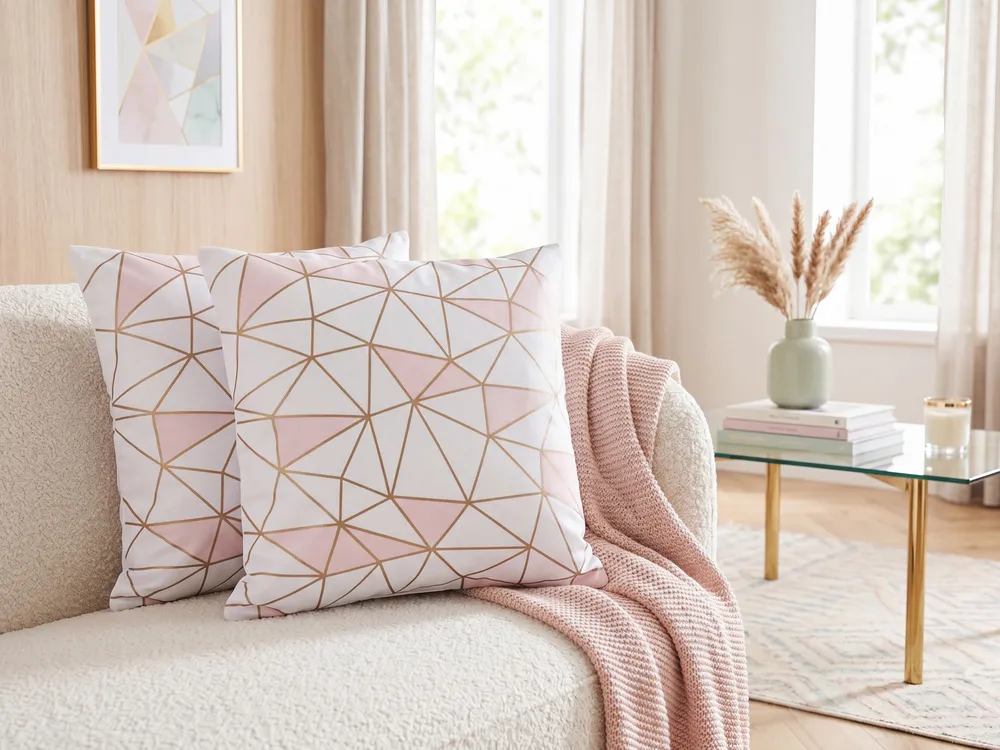 Dekokissen 2er Set CLARKIA 45 x 45 cm Baumwolle Rosa Geometrisches Muster
