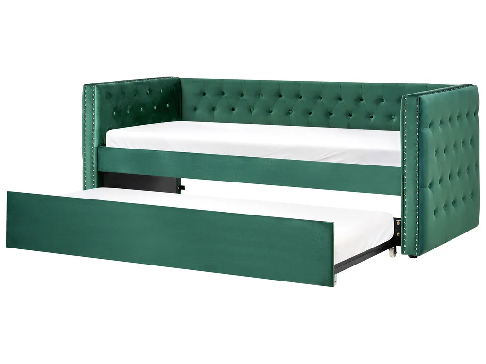 Ausziehbett Samtstoff GASSIN 90 x 200 cm Smaragdgrün