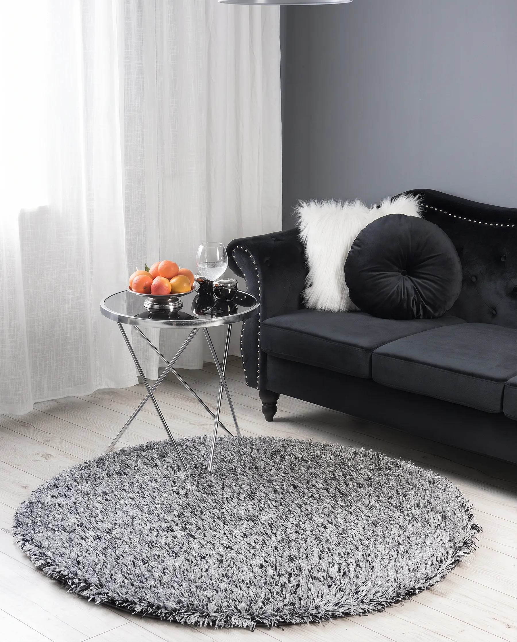 Shaggy-Teppich CIDE Schwarz / Weiß ø 140 cm_746823