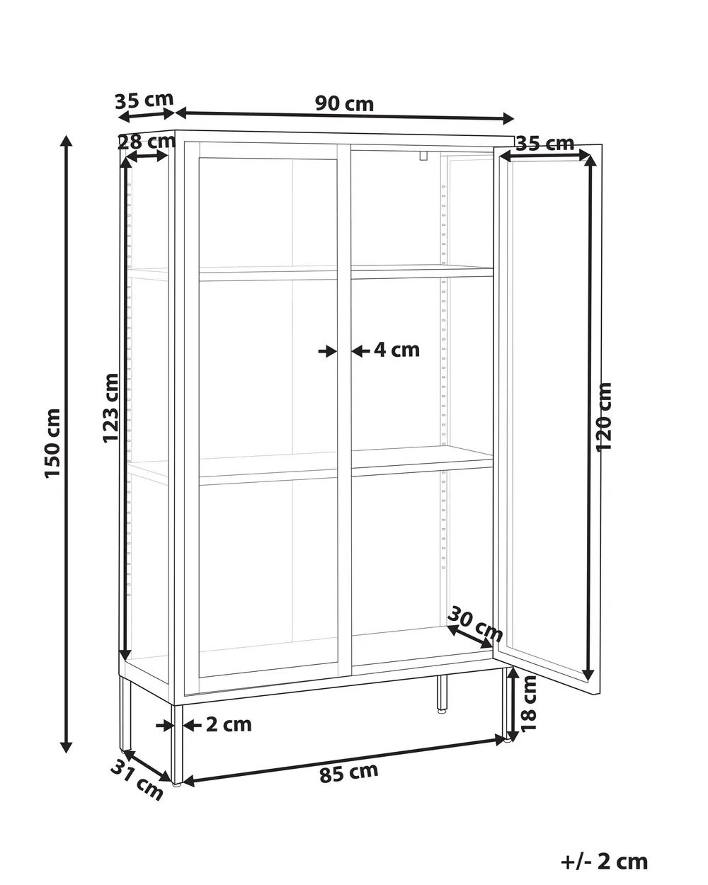 Vitrine mit Glastüren NASH 90 cm Metall Schwarz_850381