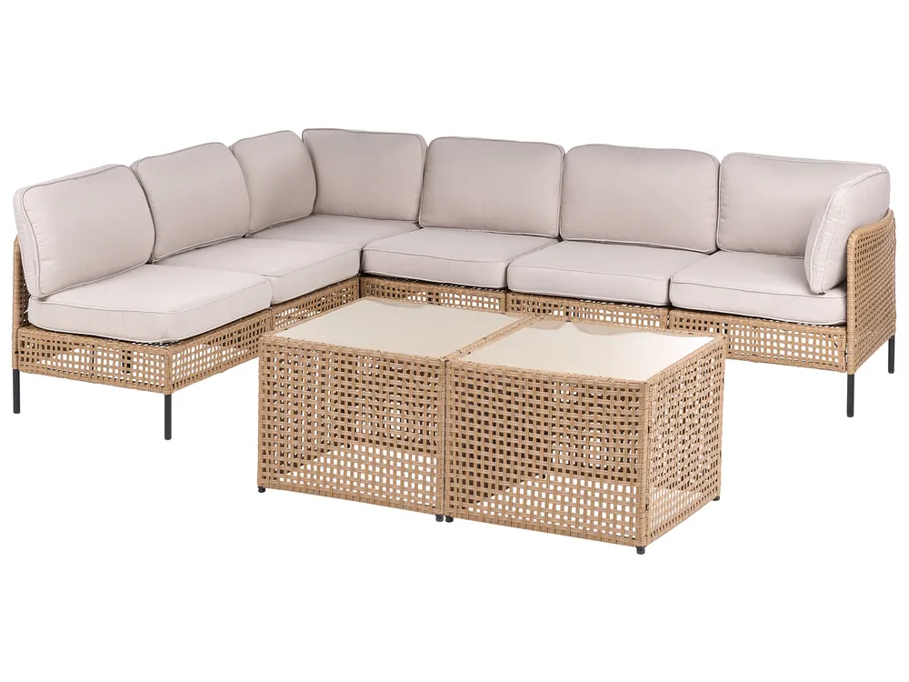 Garten Ecksofa mit Tisch 6-Sitzer OMEGANA modular Polyrattan Hellbeige_1040942