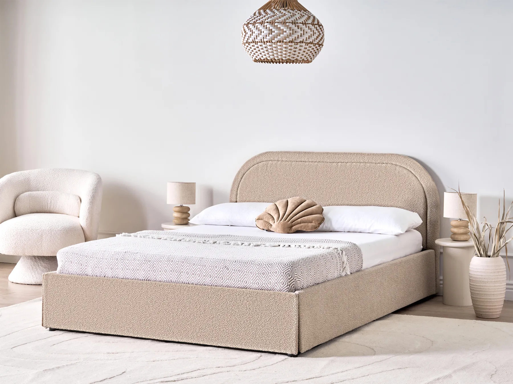 Bett mit Stauraum QUILLIEN Bouclé Beige 140 x 200 cm_989873