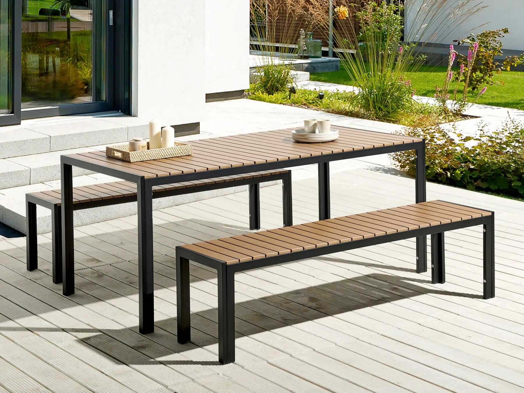Gartenmöbel Set mit Bänken 6-Sitzer NARDO Braun / Schwarz_862914