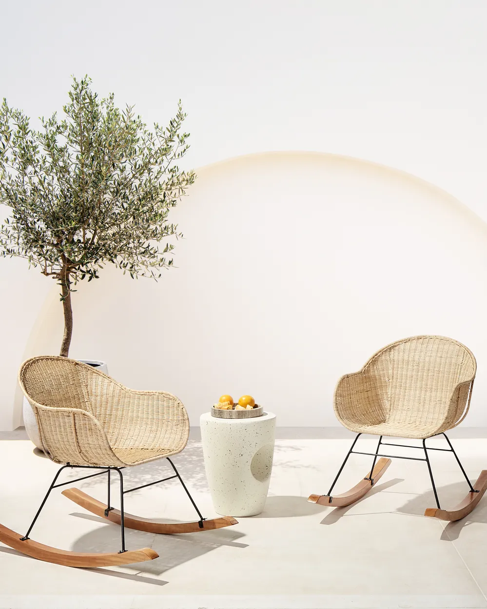 Schaukelstühle 2er Set LAVINIO Rattan Naturfarben_935861