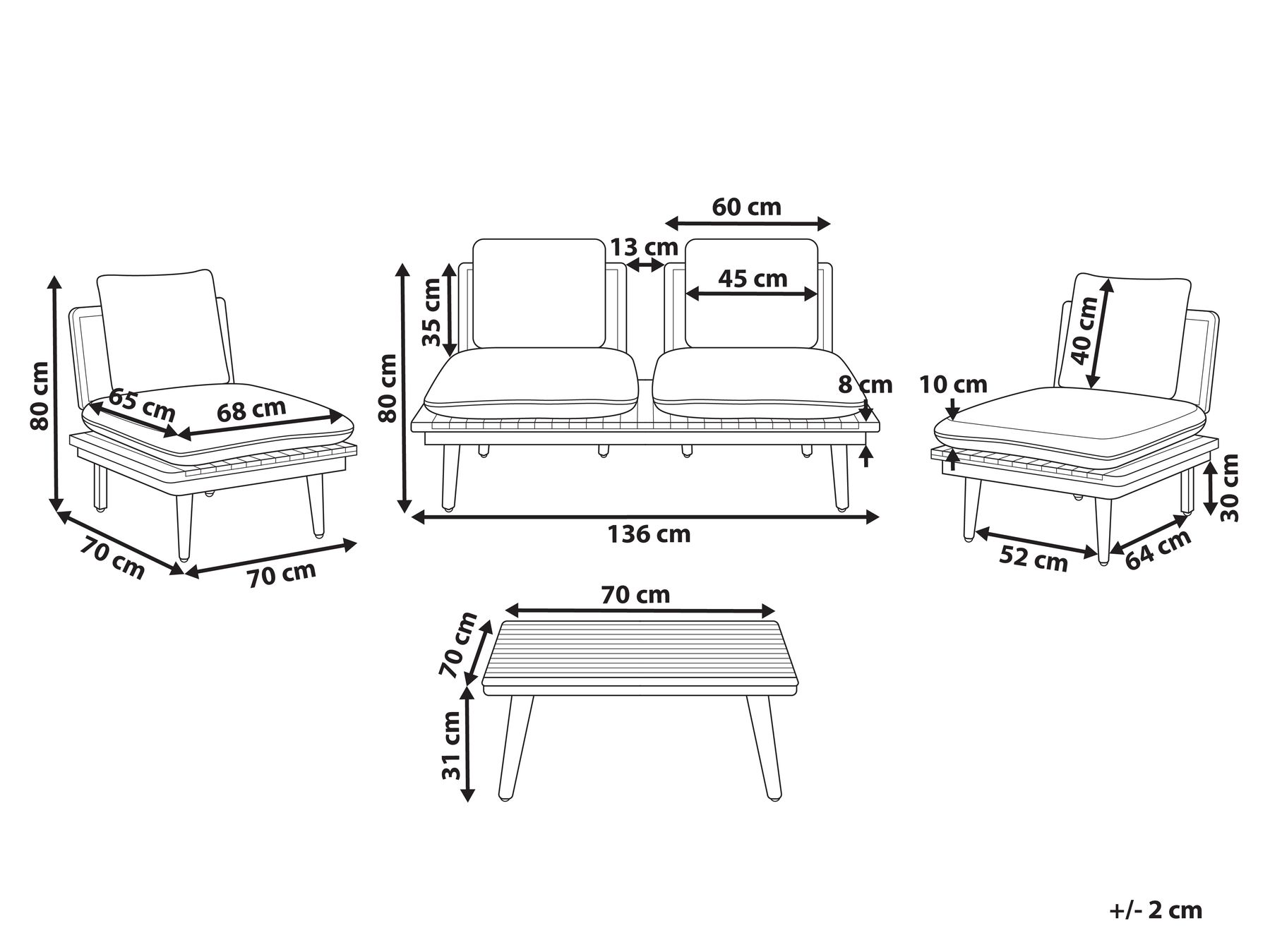Lounge Set mit Tisch 4-Sitzer ACCADIA zertifiziertes Akazienholz Hellbeige_952795