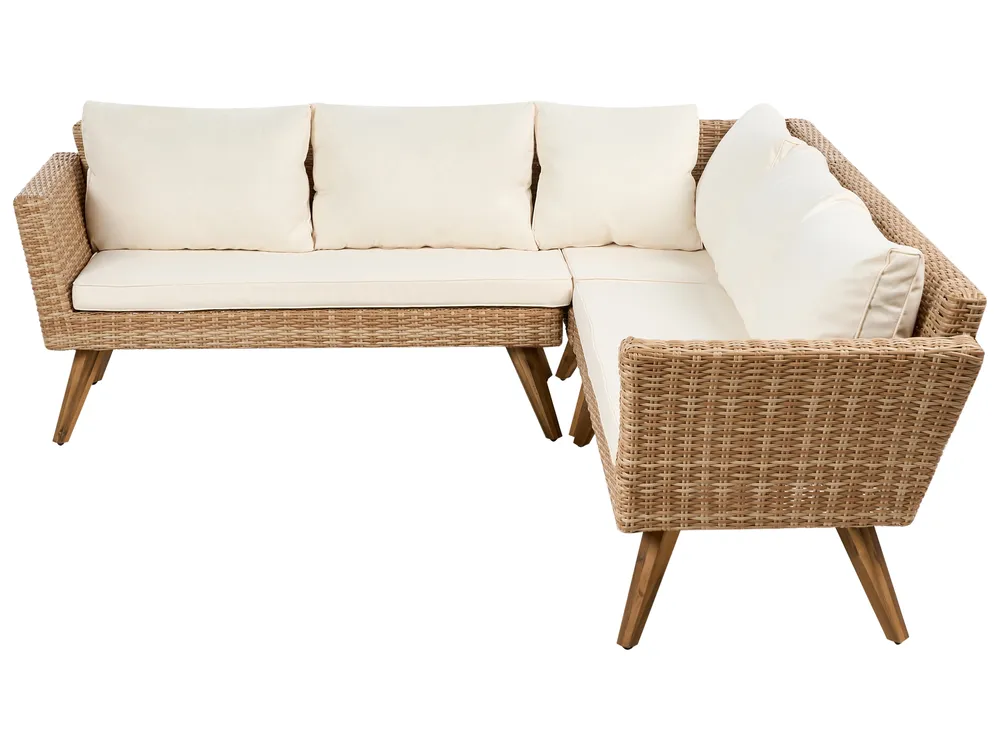 Garten Ecksofa mit Tisch 6-Sitzer VITTORIA Polyrattan Cremeweiß_1090671