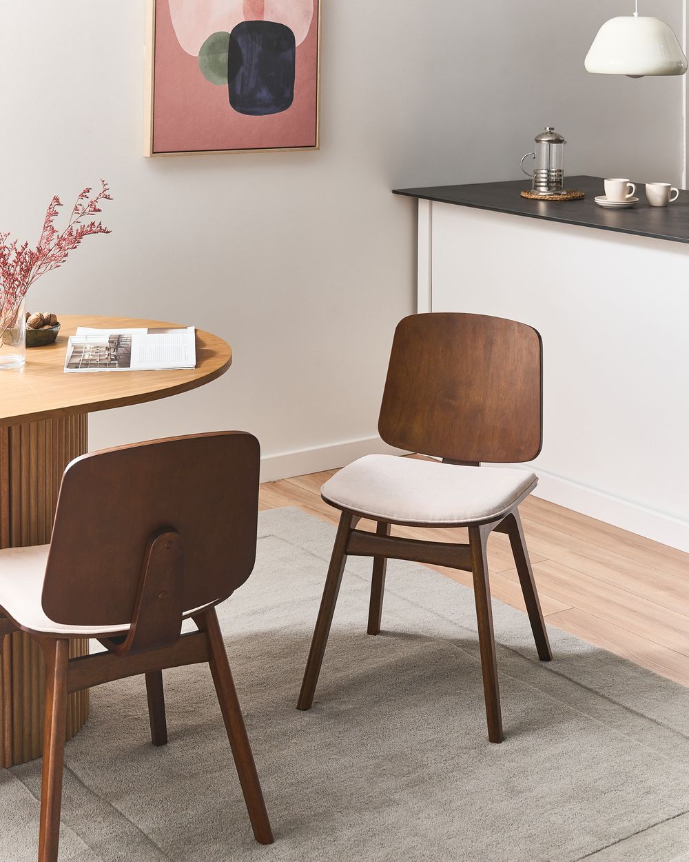 Set van 2 eetkamerstoelen CHARLESTON Hout Bruin/lichtbeige