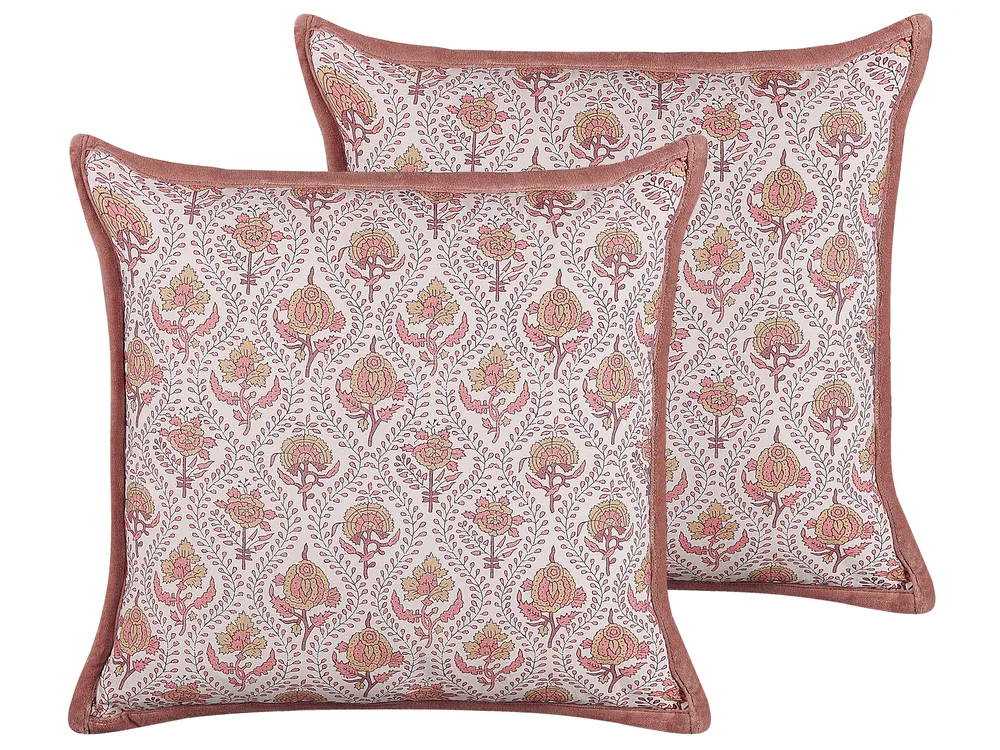 Dekokissen 2er Set PICEA 45 x 45 cm Samtstoff Rot Blumenmuster