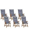 Set mit 6 Stühlen und Sitzkissen JAVA Akazienholz Blau