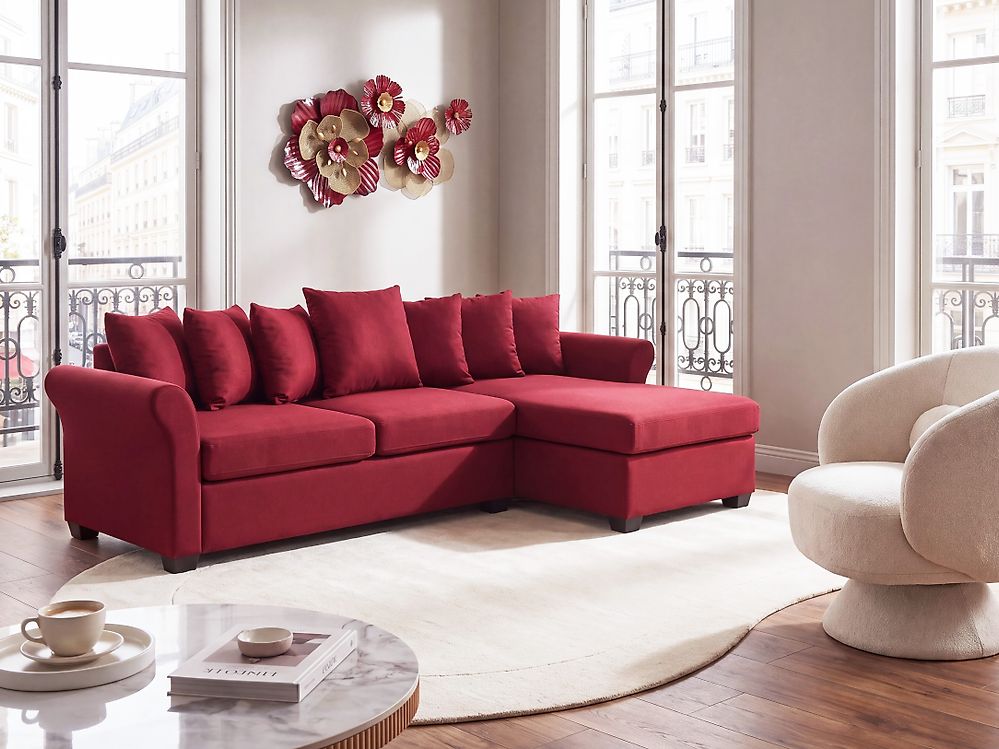 Ugaona sofa VIKNA Tkanina Tamnocrvena desnoruki