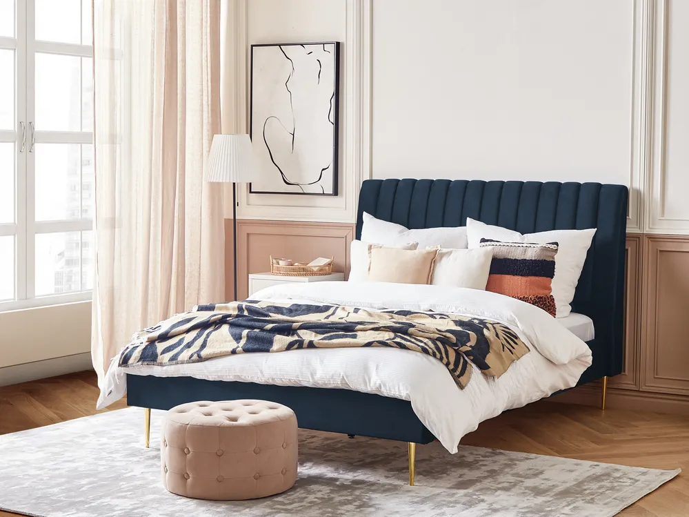 Bett mit Lattenrost Samtstoff MARVILLE 140 x 200 cm Dunkelblau
