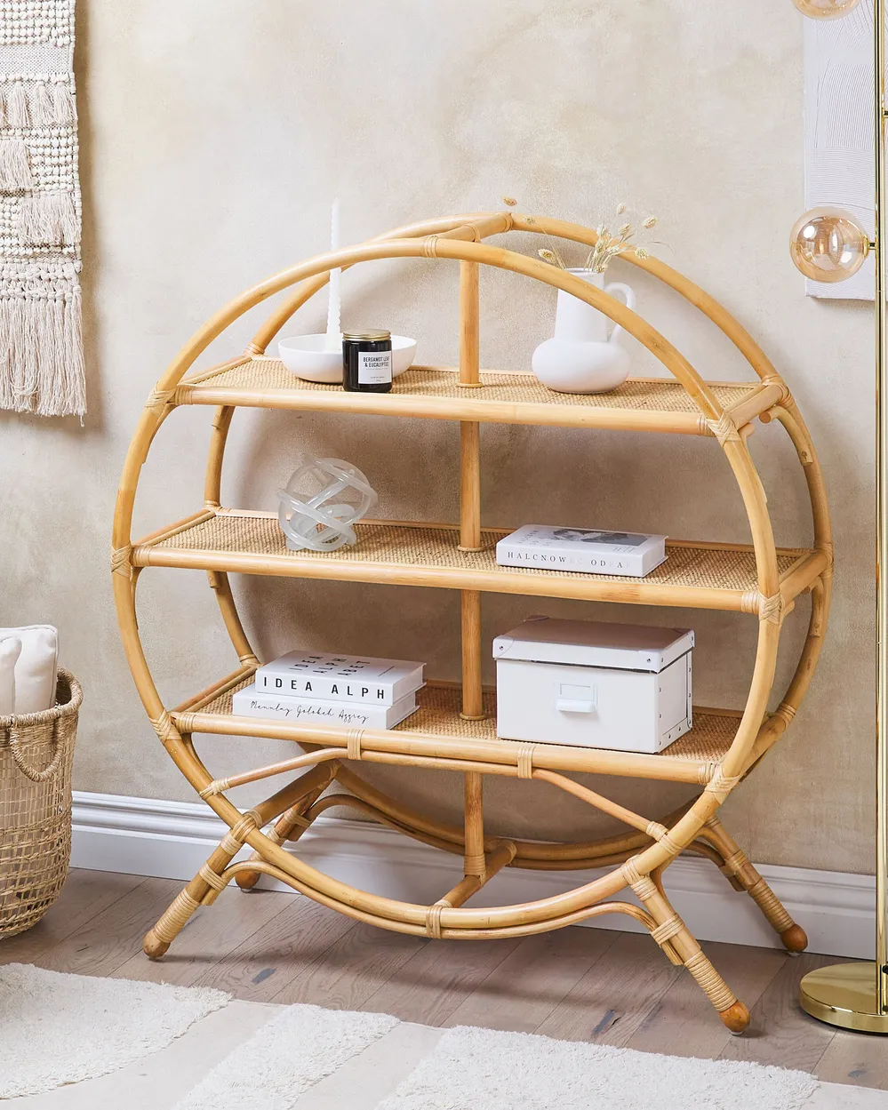 Regal mit 3 Ebenen TUVALU II Rattan 109 cm Naturfarben - Beliani.de