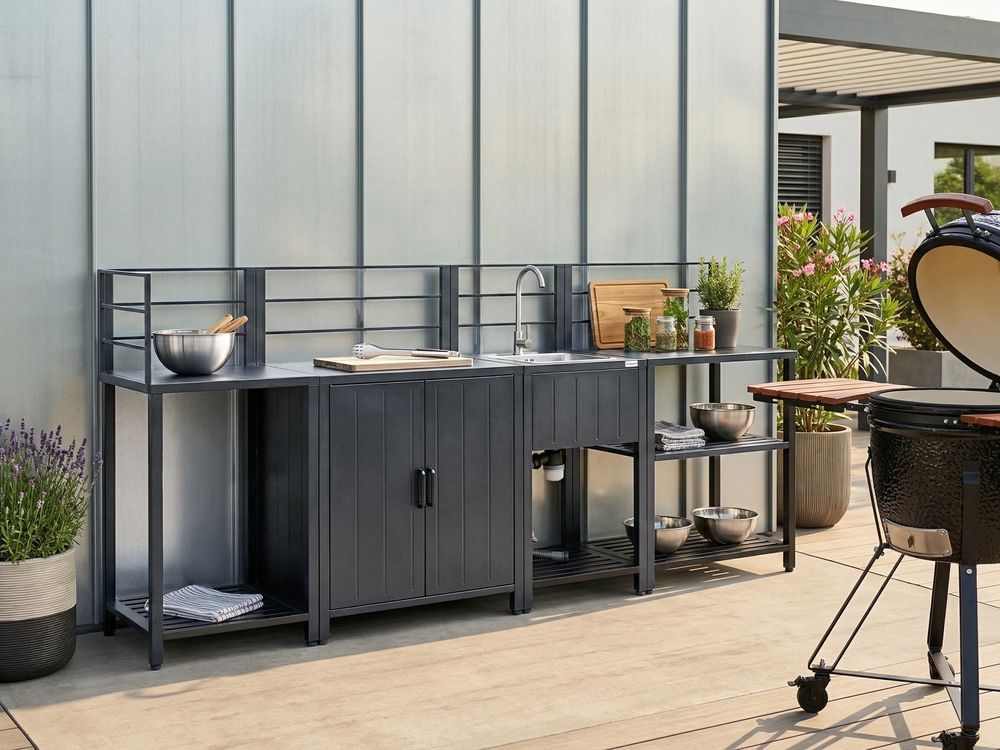 4 Piece Outdoor Kitchen Set with Sink VIGGIANO Graphite Grey Metal