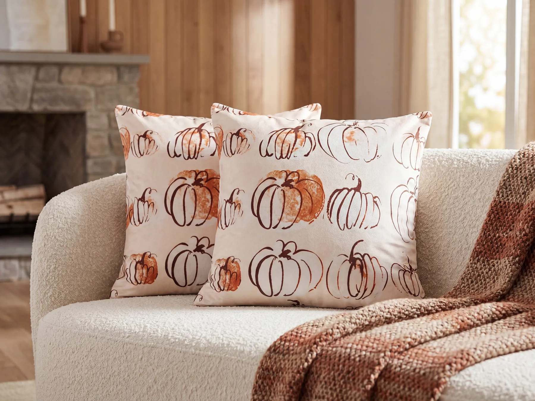Dekokissen 2er Set CUCURBITA 45 x 45 cm Samtstoff Beige Pflanzenmuster_830069