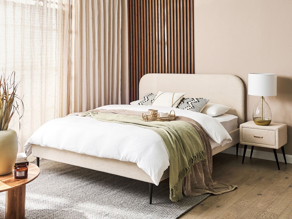 Bed Bouclé FLAYAT 160 x 200 cm Lichtbeige