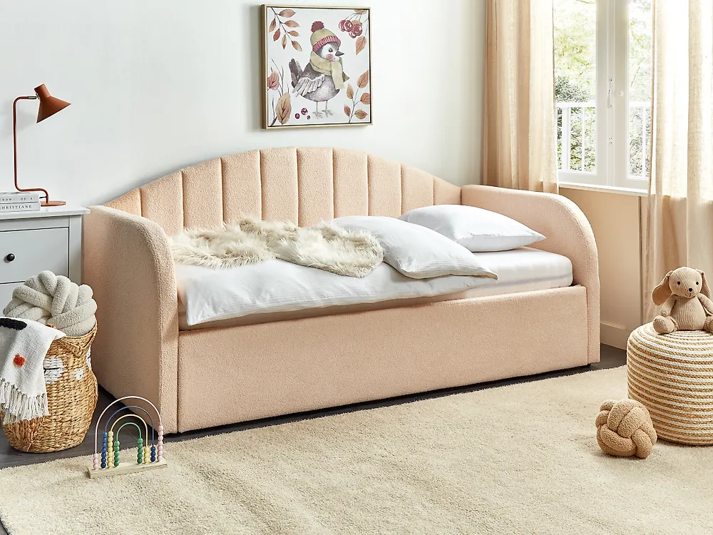 Ausziehbett Bouclé EYBURIE 90 x 200 cm Pfirsichrosa_907132
