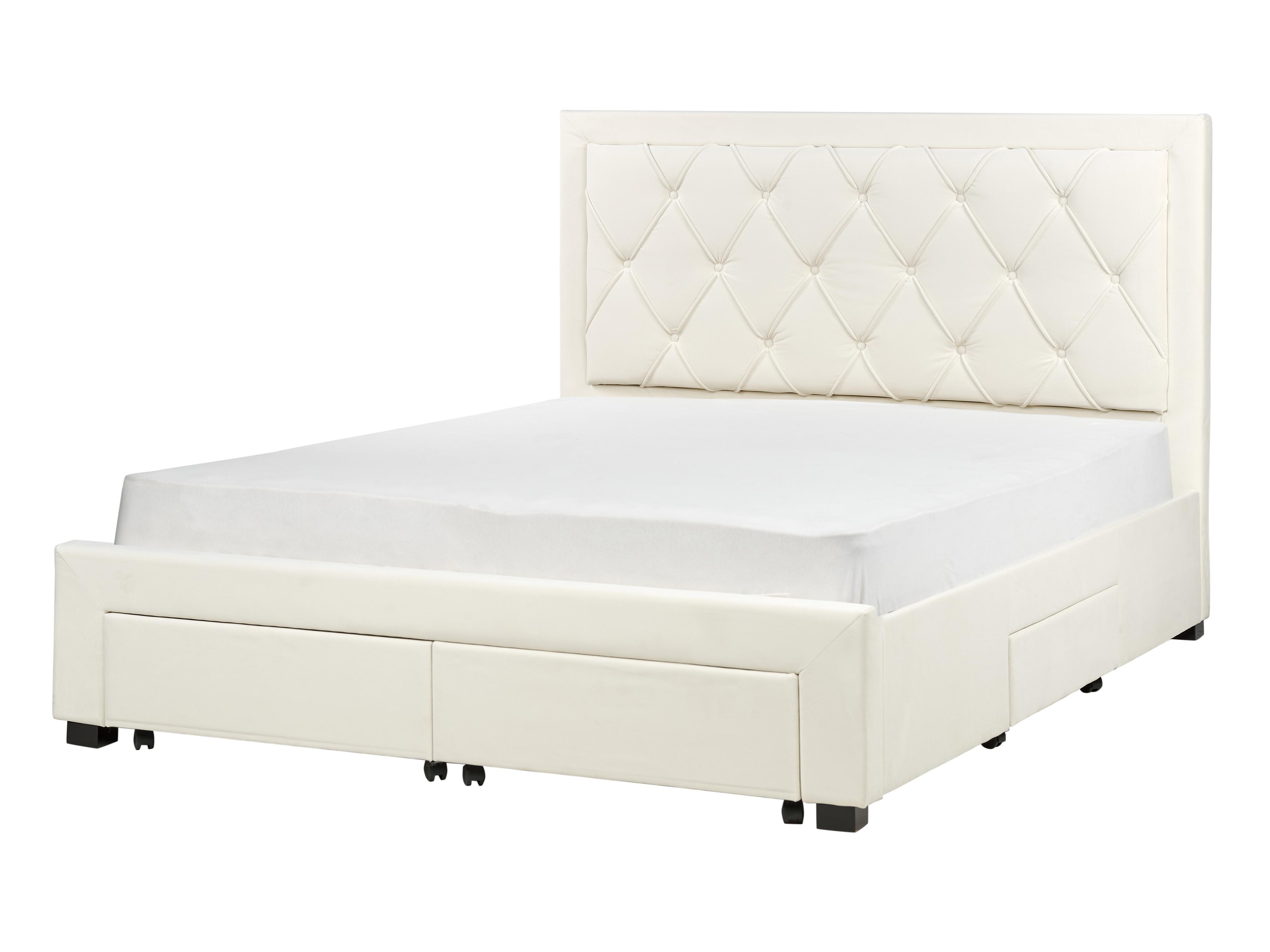 Bed with Storage Drawers LIEVIN Velvet Light Beige 160 x 200 cm (EU King Size)_902427