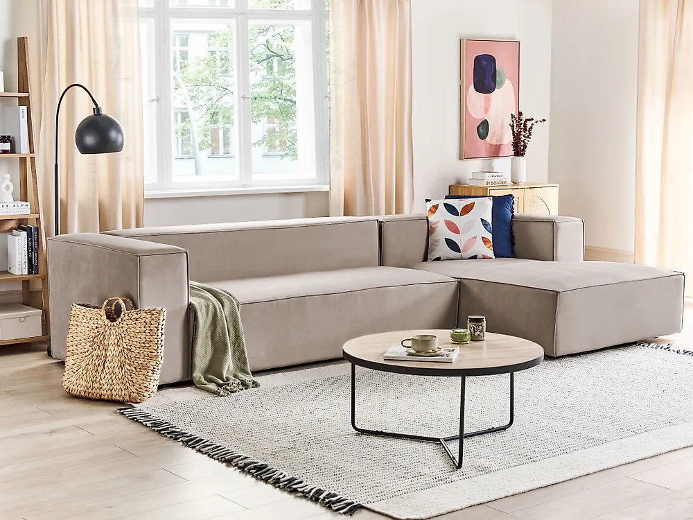 Ecksofa VERNON Samtstoff Beige linksseitig_1184898