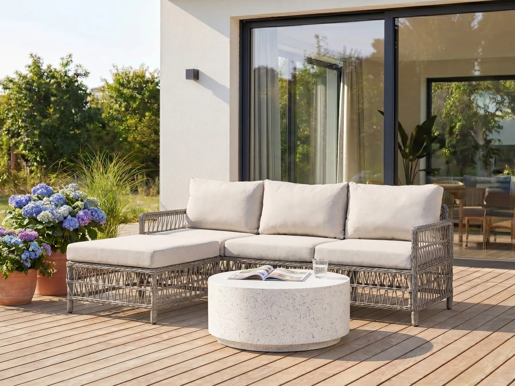 Garden Sofa with Ottoman 3 Seater OFENA PE Rattan Grey_1080035