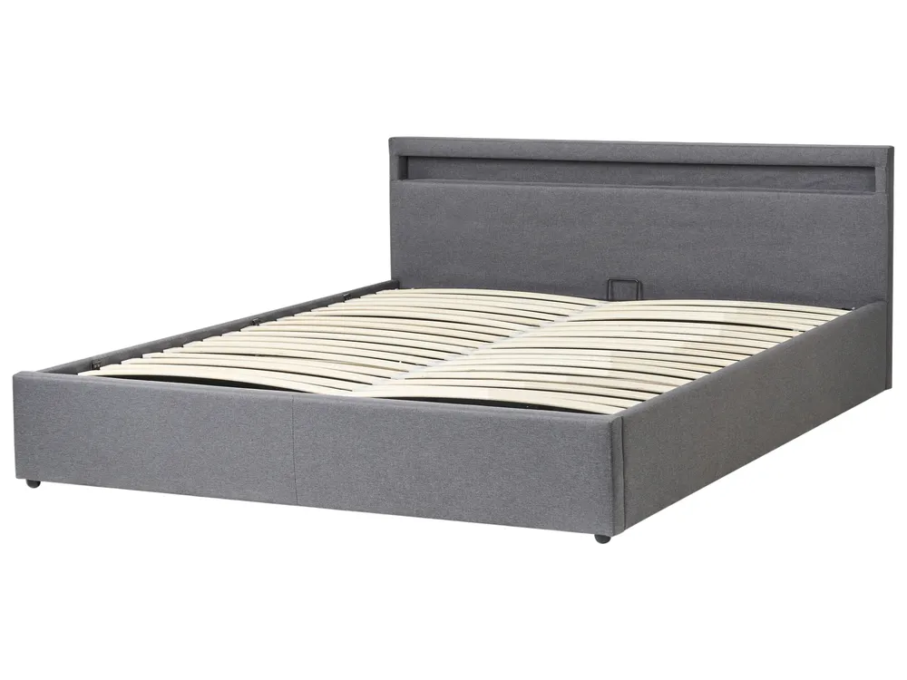 Bett mit Stauraum und LED-Beleuchtung ARMELLE Stoff Dunkelgrau 180 x 200 cm_992869