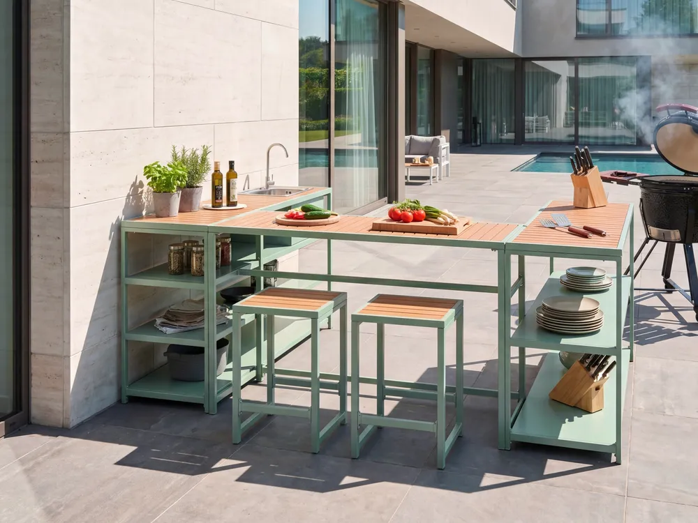Outdoor-Küche mit Spüle AVETRANA Hellgrün Metall_1079362