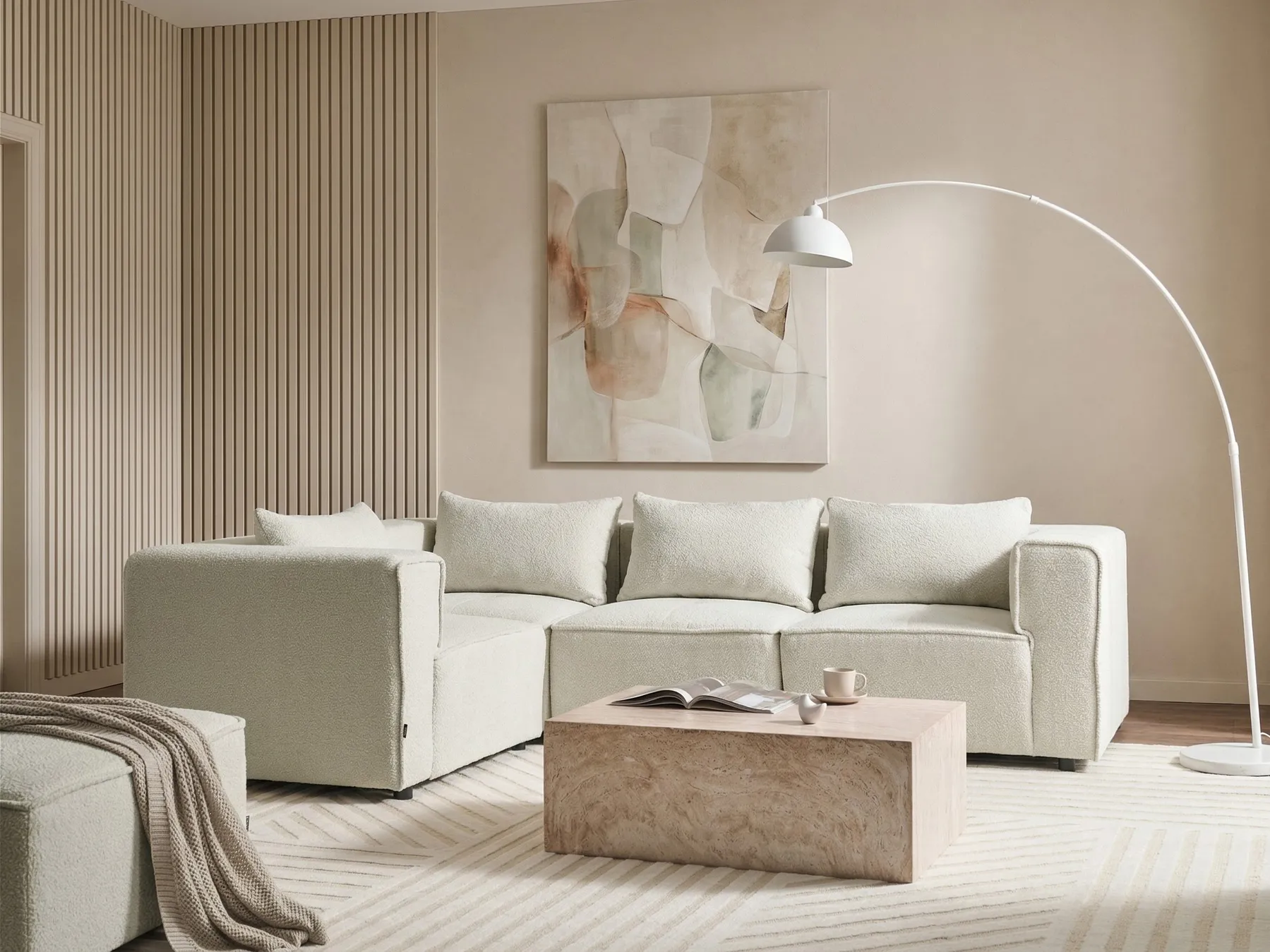 Modular Corner Sofa 4 Seater AXEBO Boucle Off-White Right Hand_1075534