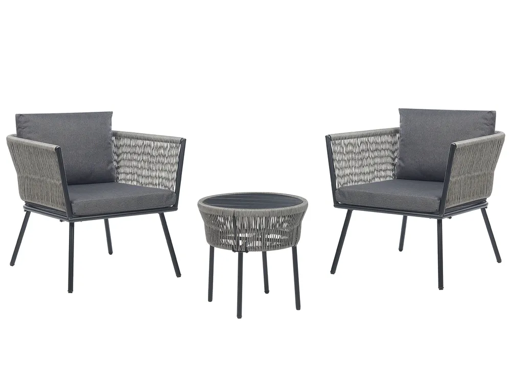 Bistro Set inkl. Kissen GARGANO Polyrattan Grau