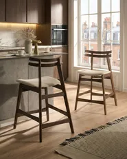 Set of 2 Bar Chairs CYNTHIANA Wood Brown/ Off-White_1074438
