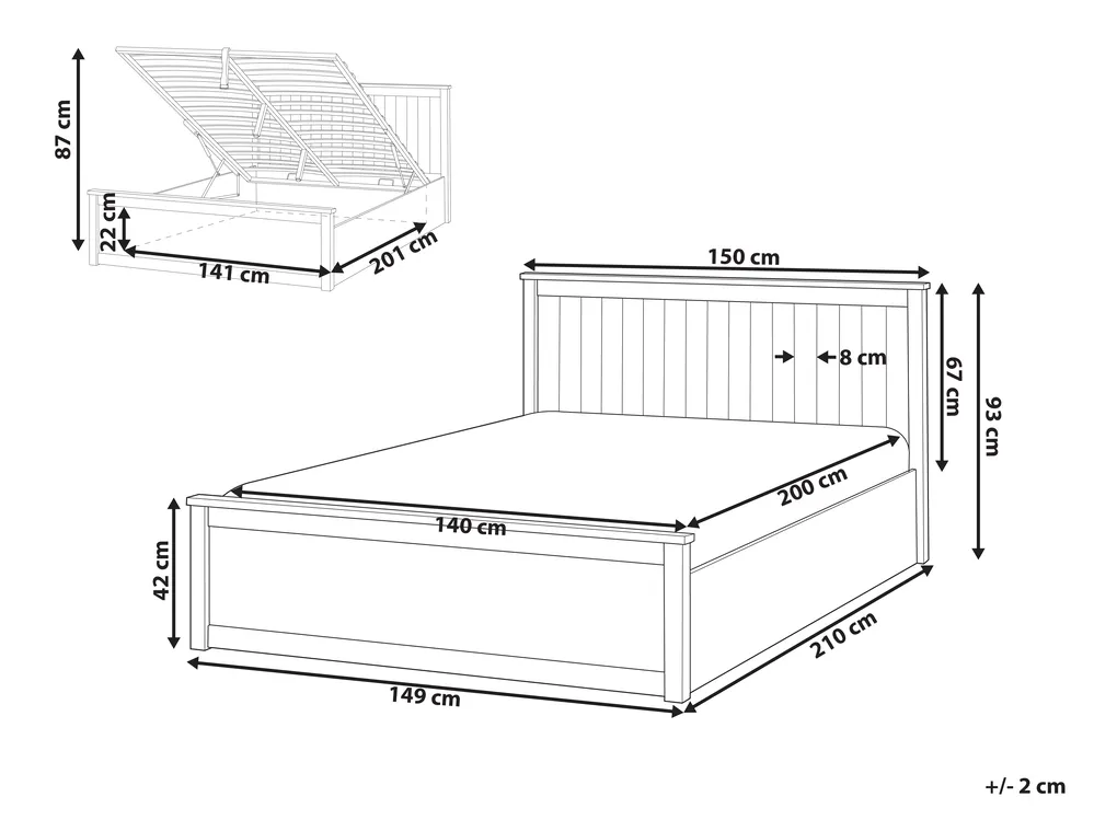 Bett mit Stauraum LAMBRES Kiefernholz Weiß 140 x 200 cm_985617