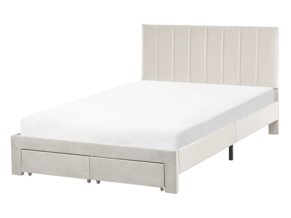 Bett mit Schubladen LONZAC Samtstoff Cremeweiß 120 x 200 cm_1014741