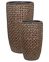 Set of 2 Plant Pots CEDRUS 37/45 cm PE Rattan Brown