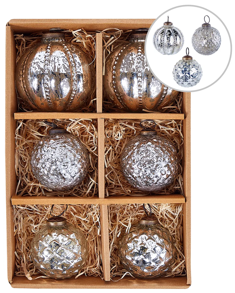 Weihnachtskugel 6er Set ARGENTIN Glas Silber