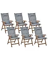 Set mit 6 Stühlen und Sitzkissen AMANTEA Akazienholz Grau