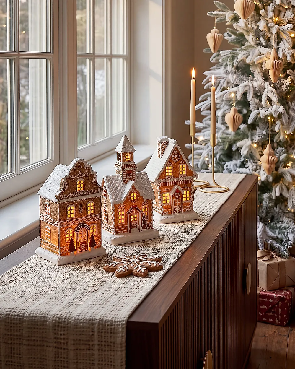 Weihnachtsdekoration 3er Set LED RIMPI 21/25/26 cm Haus Braun
