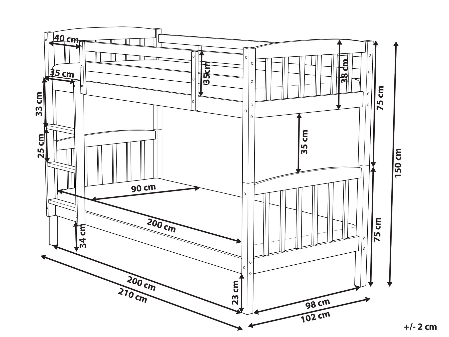 Hochbett Kiefernholz REVIN 90 x 200 cm Weiß_711102