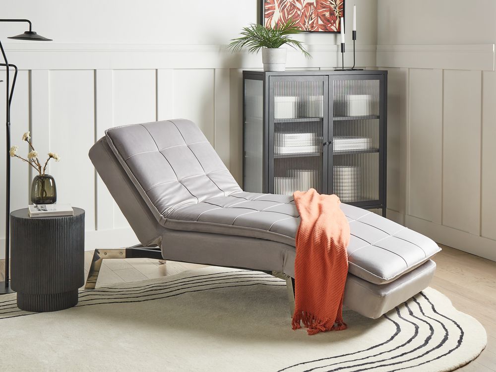 Chaise Longue LOIRET Velvet Light Grey