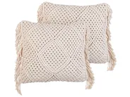 Set of 2 Decorative Cushions BESHAM 45 x 45 cm Cotton Light Beige Geometric Pattern_904588