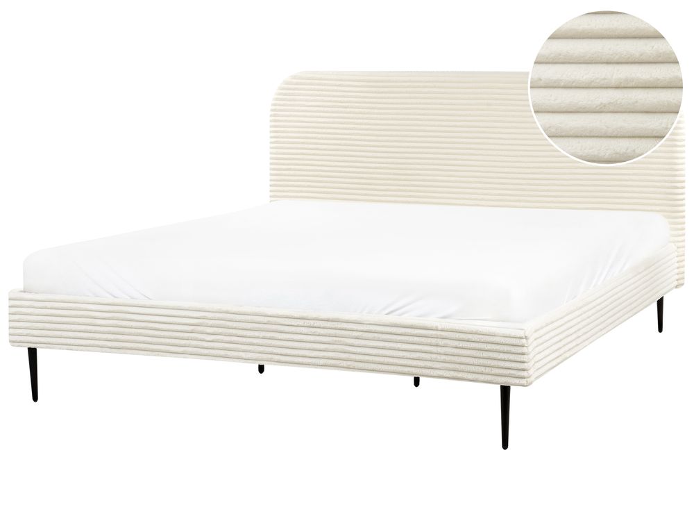 Bed Corduroy FLAYAT 180 x 200 cm Gebroken wit