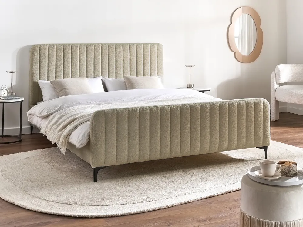 Bett mit Lattenrost Bouclé LUNAN 160 x 200 cm Beige