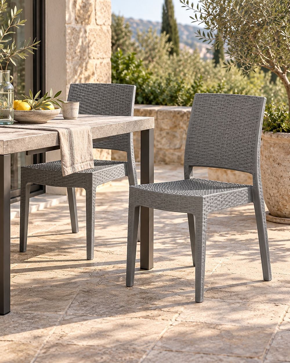 Set of 2 Garden Chairs FOSSANO Synthetic Material Light Grey