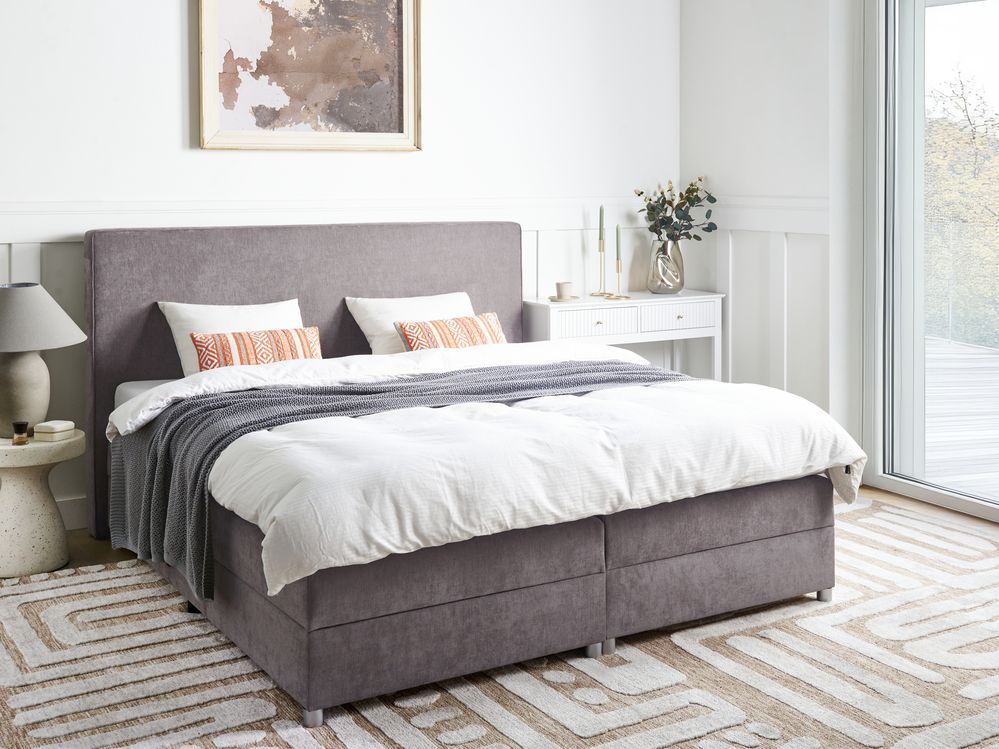 Divan Bed with Storage MINISTER Fabric Taupe 180 x 200 cm (EU Super King)